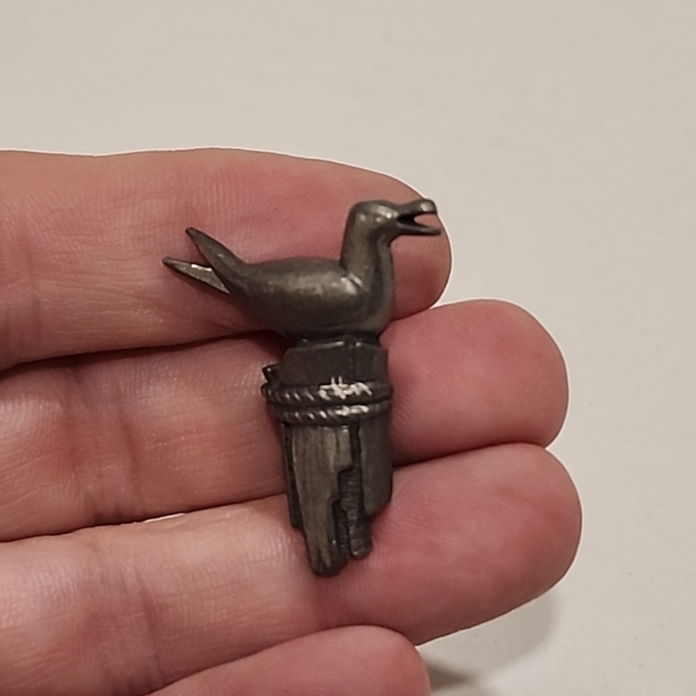 Vintage Pewter Duck Miniature Fowl Bird Brooch
